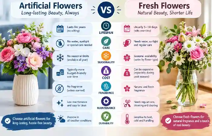 artificial flower vs fresh flower