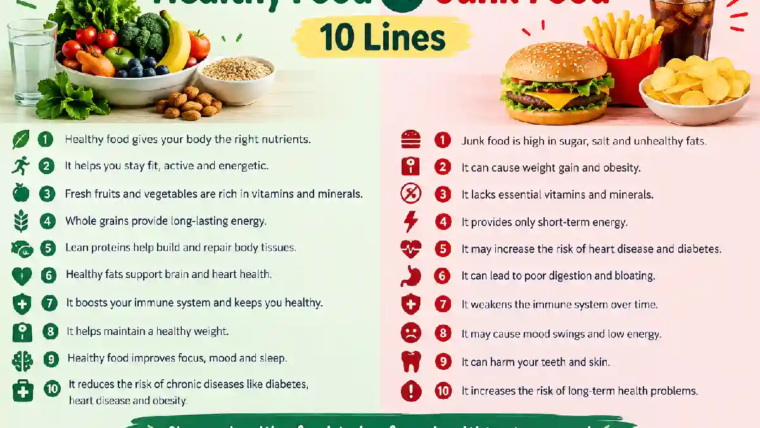 healthy food vs junk food 10 lines